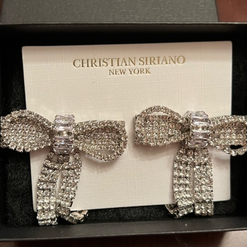 Christian Siriano statement bow crystal behr drop earrings NWT - Picture 6 of 8
